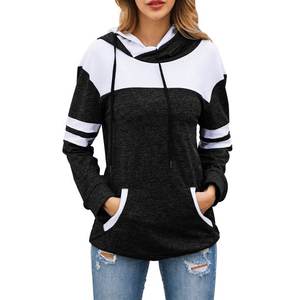 Long Sleeve Kangaroo Pocket Drawstring Hooded Sweatshirt For Women Cowl Neck <b>Pullover</b> <b>Jumper</b> Hoodie - Product Image 4