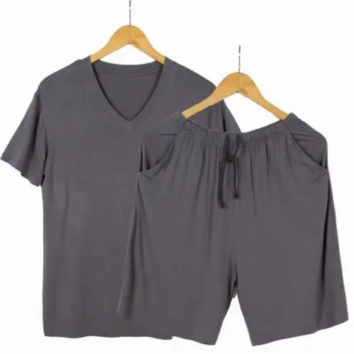 Set Piyama Pria, Baju Tidur Dua Potong, Kaus dan Celana Pendek Kasual Model Bernapas