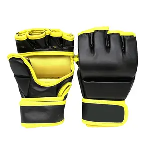 Progetta il tuo Logo guanti MMA stile più nuovo per perforare guanti in pelle mezze dita di servizio OEM di alta qualità