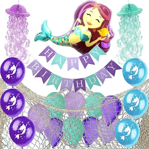 Nicro-Kit de decoración para fiesta de cumpleaños de sirena, Kit de sirena con temática de feliz cumpleaños