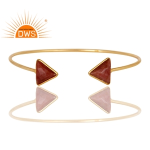 Natural Rhodonite Gemstone Bangle Designer Gold Plated <b>Silver</b> Adjustable <b>Cuff</b> Bangles Manufacturer Jewelry Classic Collection - Product Image 2