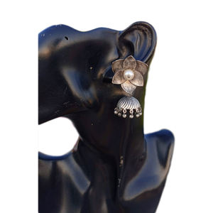 designer indian style fashion brass silver look alike hoop stud jhumka <b>earings</b> for women and girls - Product Image 1