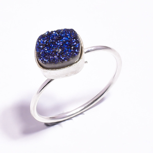 Anillo solitario de Plata de Ley 925 personalizado, bisel de piedras preciosas Druzy de titanio azul Natural, ajuste para bodas, fiestas, diseñador fino - Product Image 4