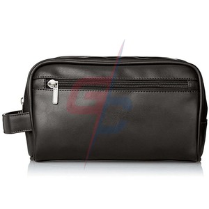 Vente en gros Luggage Hill Collection Trousse de toilette de voyage en cuir végétalien, noir brillant, compartiment unique - Product Image 6