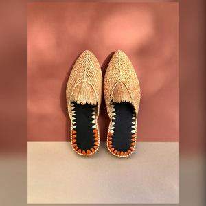 Mules en raphia orange naturel bicolore, créations artisanales - Product Image 1