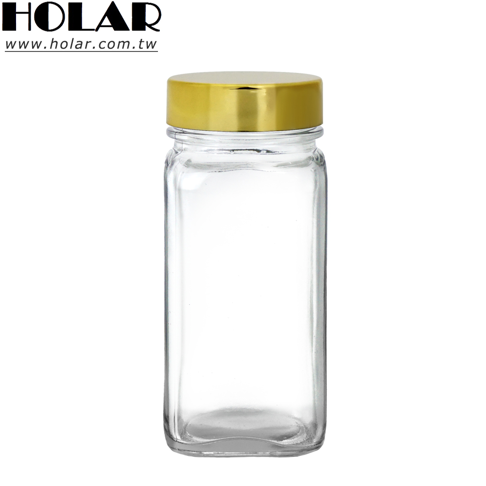 Стеклянные квадратные банки для специй Holar с золотой крышкой