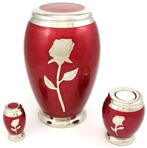 American Style Red Brass Cremation Urn Silver Rose Engraving for Adult Human Ashes Decorative <b>Memorial</b> Funeral Burial Container - Product Image 2