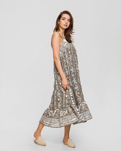 Robe mi-longue imprimée tribale florale Super chic rehaussée de broderie riche en pur coton brillant miroir et glands - Product Image 3