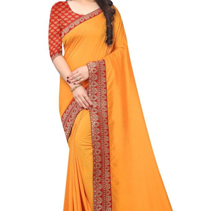 Dernières tendances Vêtements de réception Coton Soie avec broderie Dentelle Bordure Travail Saree et Blouse Couleur Jaune Vêtements pour femmes au meilleur prix - Product Image 1