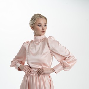 Vestido islámico modesto con tocado para mujeres musulmanas, vestido de boda de Color en polvo, ajustado, Abaya - Product Image 3