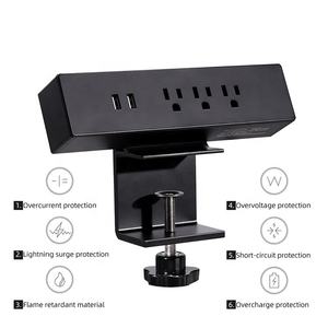 Protector Suger de aleación de aluminio negro, abrazadera de borde de escritorio empotrada, toma de corriente montada con toma de corriente 3AC US, 2 puertos de carga Usb - Product Image 2