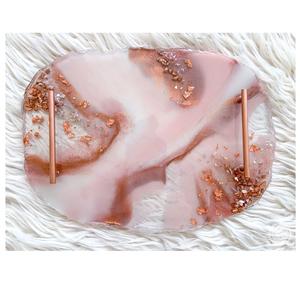 ขนาดที่กำหนดเองและทำสีชมพูตกแต่งน้ำหอมถาดถาดเรซินและที่มีด้ามจับทองสำหรับขายทำด้วยมือใช้ - Product Image 1