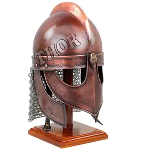 Collectible Viking Chainmail Medieval Templar Crusader Knight Armor Helmet |Copper POlished | Leather Liner W/Stand