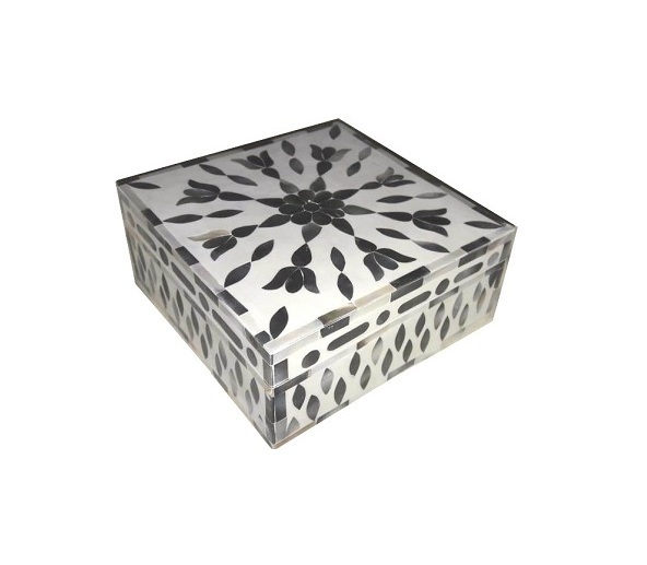 Handmade Black Mother of Pearl Inlay Wood Square Luxury Jewelry Box Multi-Purpose Gift Box