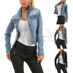 Chaqueta vaquera para mujer, color azul, liso, desgastado, de algodón, botón - Product Image 5