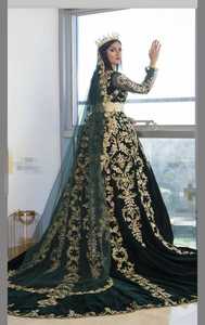BEAUTIFUL STYLISH CAFTAN DRESS WITH EMBROIDERY of DABKA, CRYSTAL GLASS BEADS,GLASS STONE WORK for PARTY-WEAR @ 2022 - Product Image 2