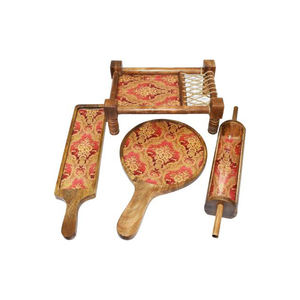 Best Selling Modern Wooden Khatiya Platter <b>Set</b> with Enamel for Decor and Gifting Snack Server <b>Cot</b> Tray Combo Supplies - Product Image 6