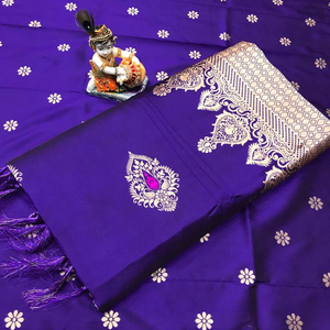 Saree-Saree de seda pura para mujer, ropa de trabajo con blusa, Banarasi Saree