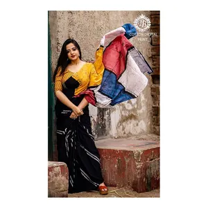 Saree Kain Linen Kualitas Tinggi Mewah Desainer Baru Saree Dicetak Digital Mewah Linen dari India