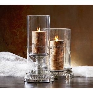 <b>Glass</b> Cylindrical <b>Hurricanes</b> Candle Stand Pedestal Metal Base Pillar Holder for Home and Wedding Tabletop Decor - Product Image 3