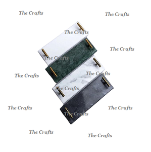 Plateau de service en marbre au design admirable avec poignées en métal doré, qualité supérieure, plateau pour desserts, collations, aliments - Product Image 1