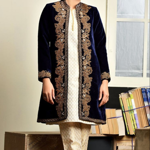 BEAUTIFUL EMBROIDERY WITH CRYSTAL GLASS BEADS,DABKA,WORK ON STYLISH KAMEEZ,<b>JACKET</b> WITH PANT DRESS for Party-WEAR /WEDDING@ 2022 - Product Image 1