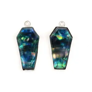 Bestseller 10x17mm Blau Ammolite Hydro Quarz Edelstein Lünette Echte Sterling Silber Sargform Charm Anhänger für Halskette