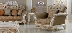 Ensemble de canapés 5 places en teck de style roumain, ensemble de meubles de salon de style persan de luxe, finition blanc argenté, ensemble de salon - Product Image 3