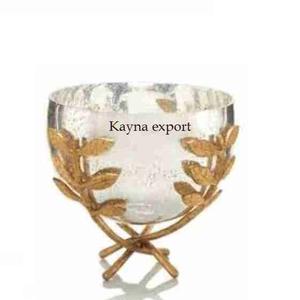 Tazón decorativo chapado en oro y vidrio de diseñador elegante Tazón único de metal y vidrio a precio barato Tazones de diseñador de lujo - Product Image 2