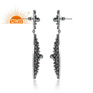 Dernière conception argent sterling oxydé naturel Arizona Turquoise pierre précieuse filigrane treillis métallique boucle d'oreille fabricant de bijoux - Product Image 3