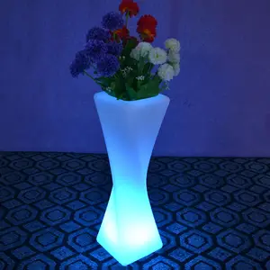Indoor Outdoor Remote Control Straight Shape Square Solar Ice Resin Light LED Lit Flower Pot