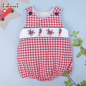 Babeeni Combinaisons de luxe pour bébés garçons en Spandex/Coton, motif feux d'artifice de l'Indépendance, smockées, ignifuges, pour l'été, OEM ODM Personnalisé - Product Image 2