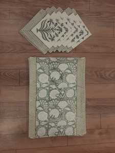 Algodón indio mano bloque impresión Floral Mesa esteras y servilleta Conjunto de 6 servilletas y 6 esteras - Product Image 3