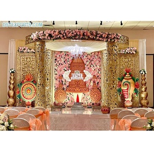 Décoration de mandapam pour mariage indien, mandapam doré pour mariage du sud de l'Inde, mandapam à thème doré pour mariage sri-lankais, mandapams indiens USA - Product Image 1