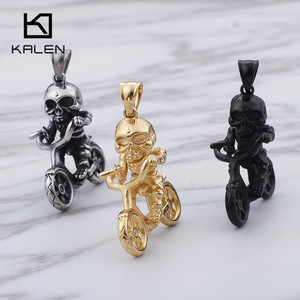 KALEN Punk In Acciaio Inox Placcato Oro Del Cranio <span class=keywords><strong>Con</strong></span> La Bici Pendente Per Gli Uomini KP79991-K - Product Image 6