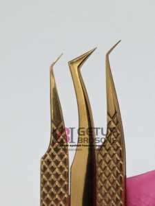 แหนบต่อขนตา45องศาทำจากสเตนเลสอุปกรณ์เสริมความงามพลาสม่าสีทองเพิ่มวอลลุ่มโลโก้แบบใหม่ - Product Image 4