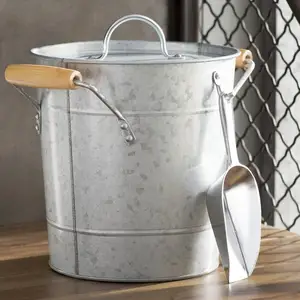 Balde galvanizado com alças de madeira Metal Iron Beer Ice Bucket e Champagne Beverage Tub Com Alça Para Casa Parte