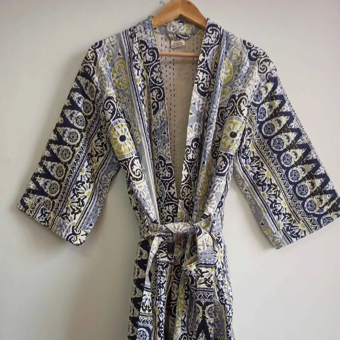 Manufacturer And Wholesale Indian Handmade Kantha Quilted Kimono robe Cardigan Long Kimono And Bathrobe Beach Robe