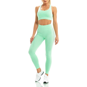 Solid <b>Pattern</b> Two-Piece Plus Size Low Elastic Waist Breathable Spandex/Polyester Yoga <b>Leggings</b> and Bra Set for Workout - Product Image 6