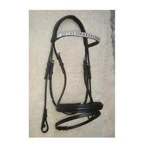 Brida de caballo de cuero ecuestre con logotipo personalizable, banda de nariz acolchada elevada con banda de cejas rectas ostentosas para montar - Product Image 1