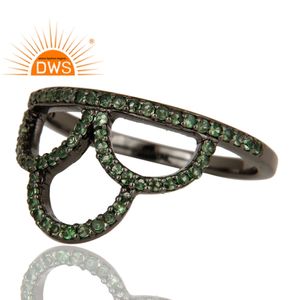 Tsavorite-Anillo de plata de primera ley y Gema para mujer, sortija, plata esterlina 925, GEMA, color negro, rodio plateado - Product Image 3