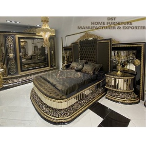 Ensemble de meubles de chambre à coucher en teck noir doré moderne, durable, avec couleur et taille personnalisables - Product Image 1