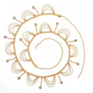 เข็มขัดคริสตัลชุบทอง 14K สไตล์อินเดียบอลลีวูด สำหรับประดับเอว คามาร์บันด์ เครื่องประดับร่างกาย สายโซ่เจ้าสาว - Product Image 1