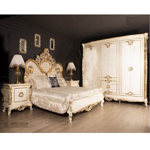 Conjunto de muebles de dormitorio de estilo europeo, cama de madera de teca con mesitas de noche, diseño moderno, muebles para el hogar - Product Image 1