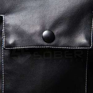 Veste en cuir mince d'hiver pour hommes, couleur unie noire avec tissu en toile pour les saisons froides - Product Image 5