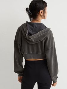 Pull à capuche court à manches longues pour femme, Logo personnalisé, couleurs unies, fermeture éclair - Product Image 3