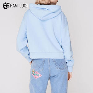 <b>High</b> Quality Custom Logo Crop <b>Top</b> Hoodies for Women Summer Short Terry Sweatshirt Anti-Shrink OEM Service Available - Product Image 3