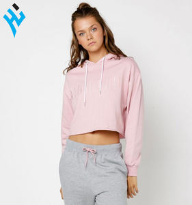 2025 Luxury Design <b>Pink</b> Color Pullover Crop <b>Top</b> Women's Plain Custom Embroidery Logo Sustainable Fleece Hoodies - Product Image 1