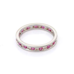 Bague d'éternité en or blanc massif 18 carats tendance rubis précieux naturel et diamant bijoux fins empilables pour les mariages - Product Image 4