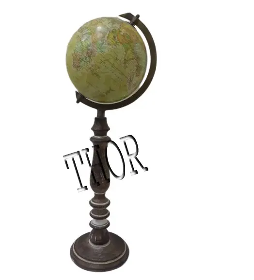 Nautical Table Globe Desktop World Map Rotated World Globe Yellow Ball Wooden Base Office & School Table Decor